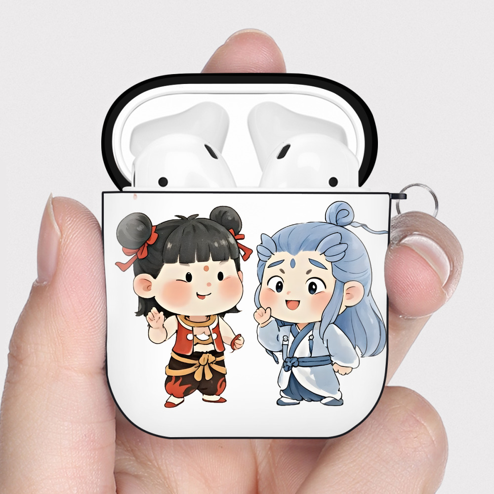 （画像用） Ne Zha 2 ナタ 魔童の大暴れ AirPods 第2世代保護ケース ハードシェル ブラック 耐衝撃・防指紋・カラビナ付き