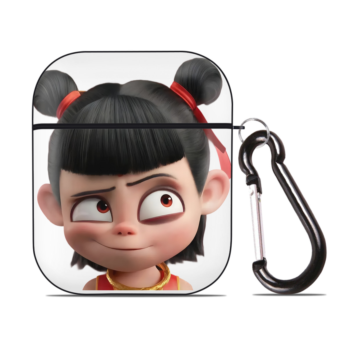 （画像用） Ne Zha 2 ナタ 魔童の大暴れ AirPods 第2世代保護ケース ハードシェル ブラック 耐衝撃・防指紋・カラビナ付き