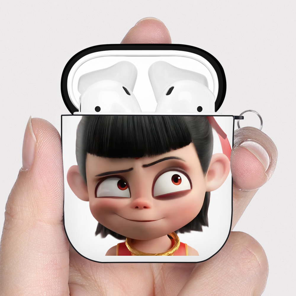 （画像用） Ne Zha 2 ナタ 魔童の大暴れ AirPods 第2世代保護ケース ハードシェル ブラック 耐衝撃・防指紋・カラビナ付き