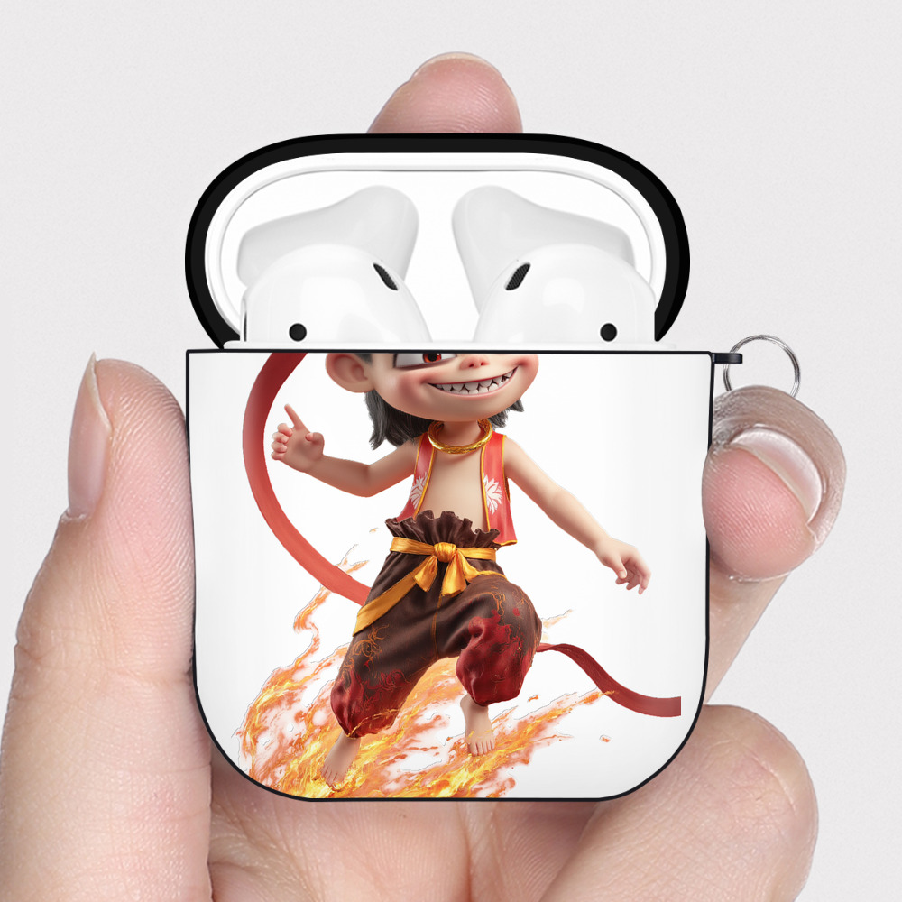 （画像用） Ne Zha 2 ナタ 魔童の大暴れ AirPods 第2世代保護ケース ハードシェル ブラック 耐衝撃・防指紋・カラビナ付き
