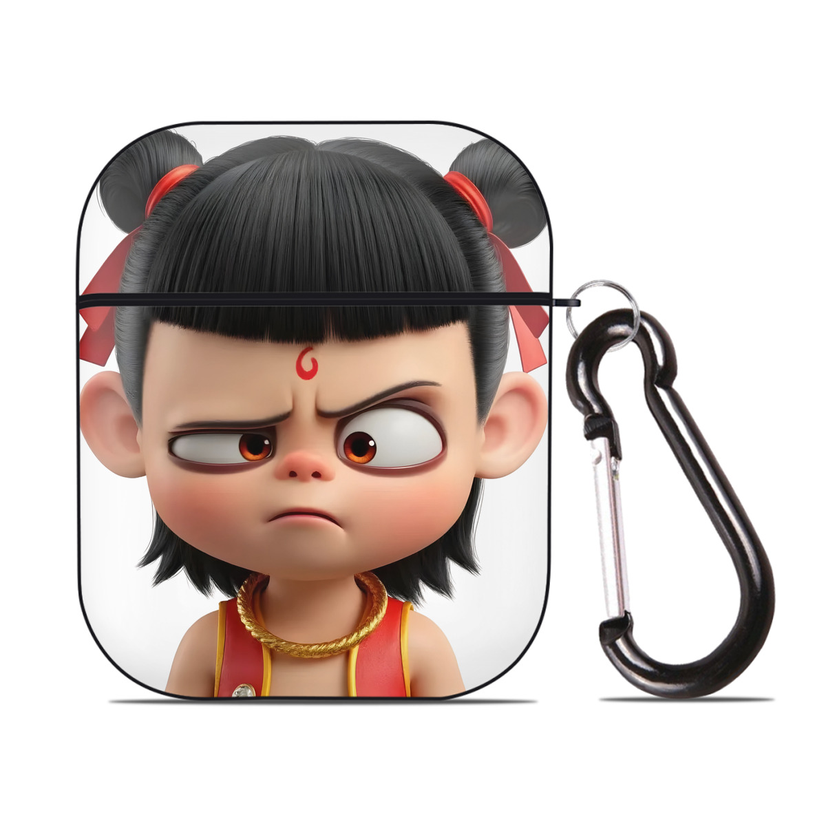 （画像用） Ne Zha 2 ナタ 魔童の大暴れ AirPods 第2世代保護ケース ハードシェル ブラック 耐衝撃・防指紋・カラビナ付き