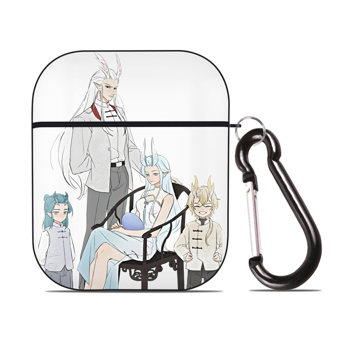 （画像用） Ne Zha 2 ナタ 魔童の大暴れ AirPods 第2世代保護ケース ハードシェル ブラック 耐衝撃・防指紋・カラビナ付き