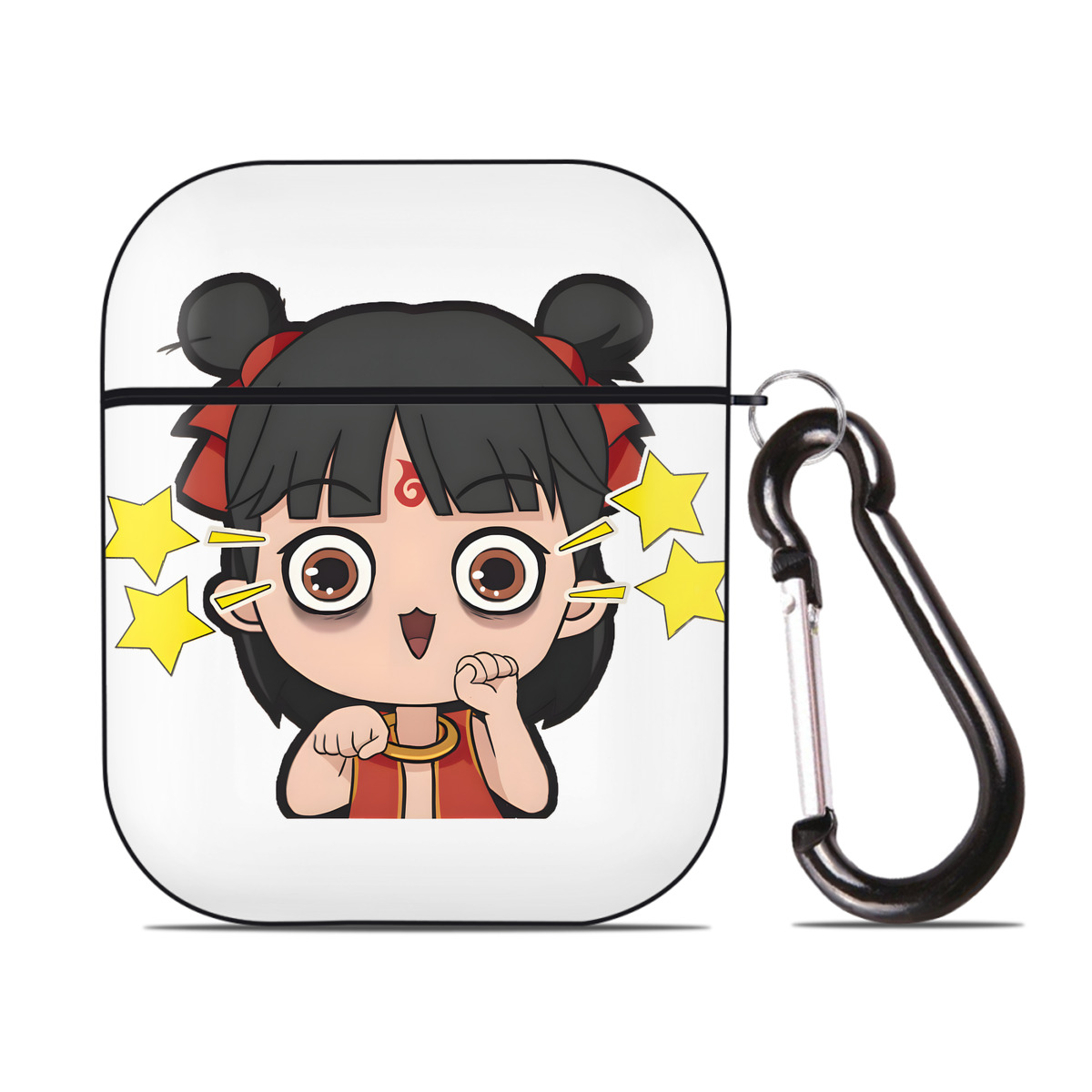 （画像用） Ne Zha 2 ナタ 魔童の大暴れ AirPods 第2世代保護ケース ハードシェル ブラック 耐衝撃・防指紋・カラビナ付き