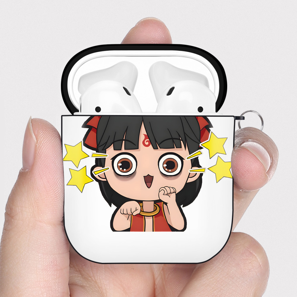 （画像用） Ne Zha 2 ナタ 魔童の大暴れ AirPods 第2世代保護ケース ハードシェル ブラック 耐衝撃・防指紋・カラビナ付き