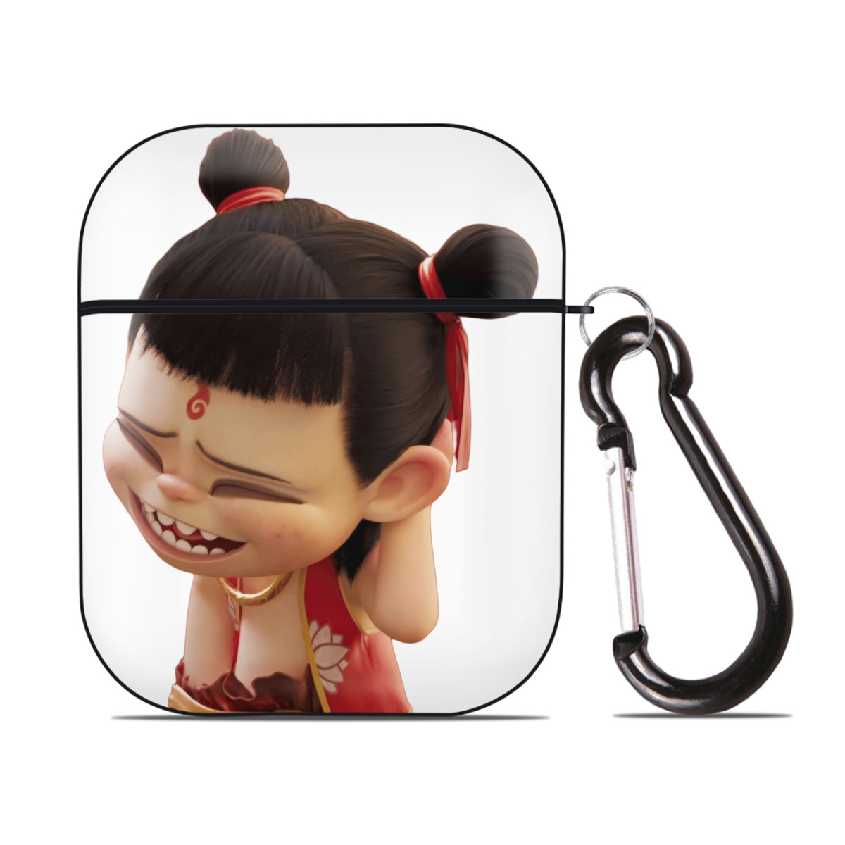 （画像用） Ne Zha 2 ナタ 魔童の大暴れ AirPods 第2世代保護ケース ハードシェル ブラック 耐衝撃・防指紋・カラビナ付き