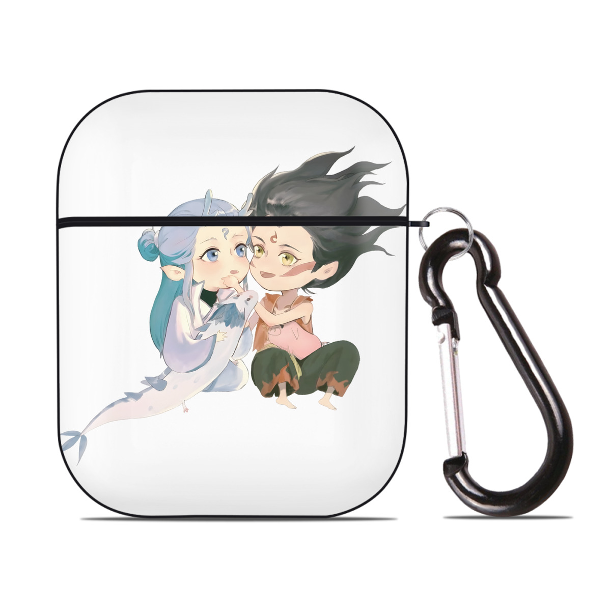 （画像用） Ne Zha 2 ナタ 魔童の大暴れ AirPods 第2世代保護ケース ハードシェル ブラック 耐衝撃・防指紋・カラビナ付き