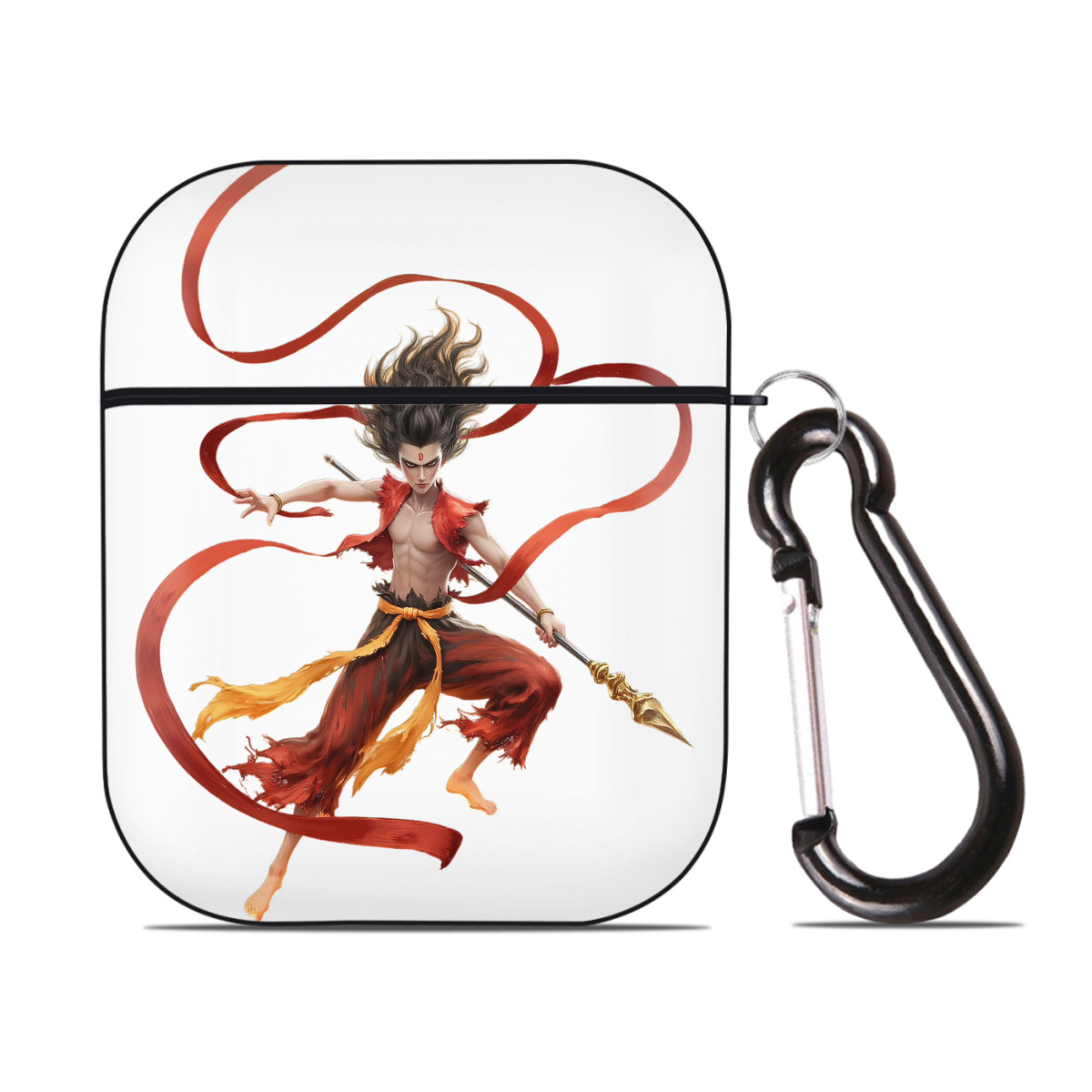 （画像用） Ne Zha 2 ナタ 魔童の大暴れ AirPods 第2世代保護ケース ハードシェル ブラック 耐衝撃・防指紋・カラビナ付き