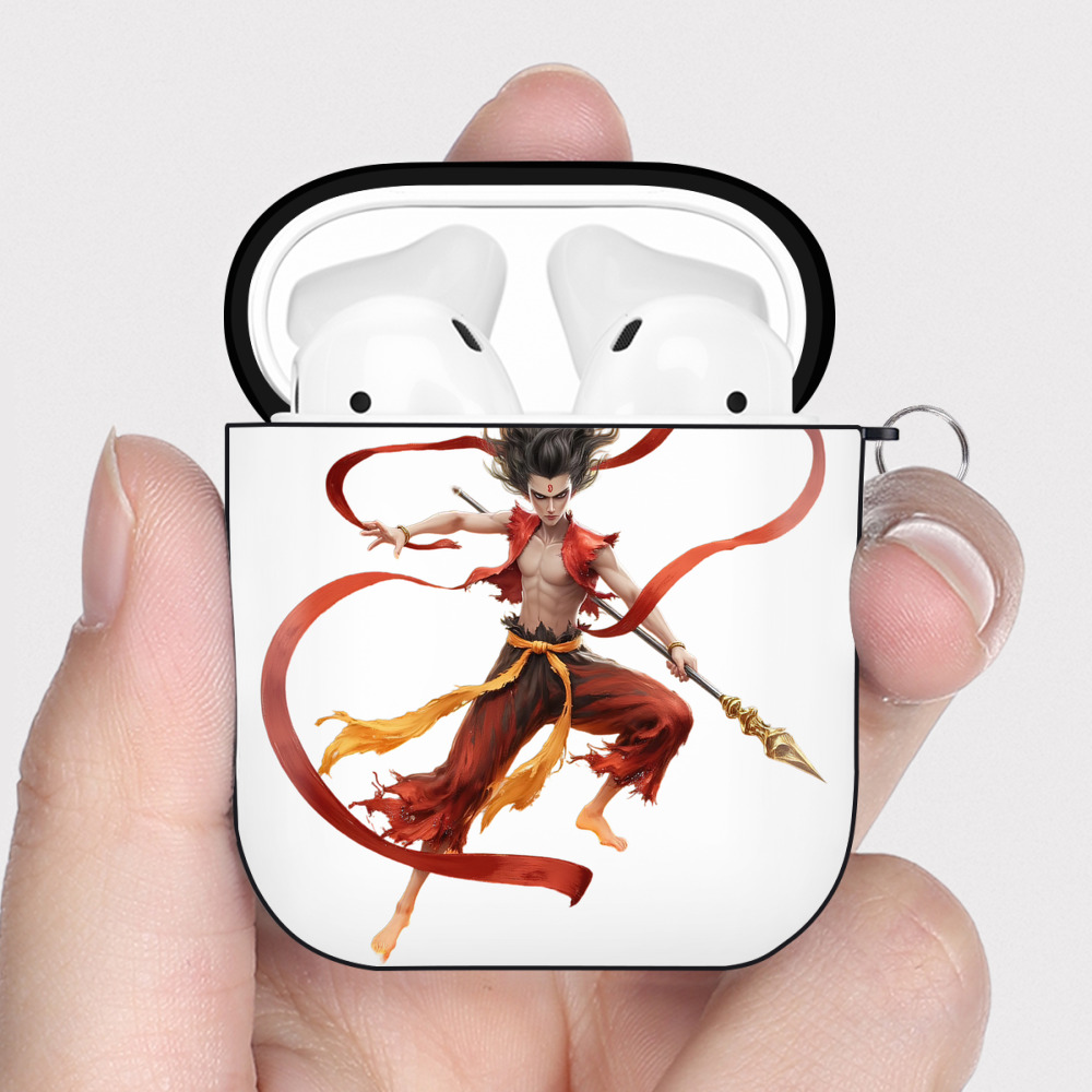 （画像用） Ne Zha 2 ナタ 魔童の大暴れ AirPods 第2世代保護ケース ハードシェル ブラック 耐衝撃・防指紋・カラビナ付き