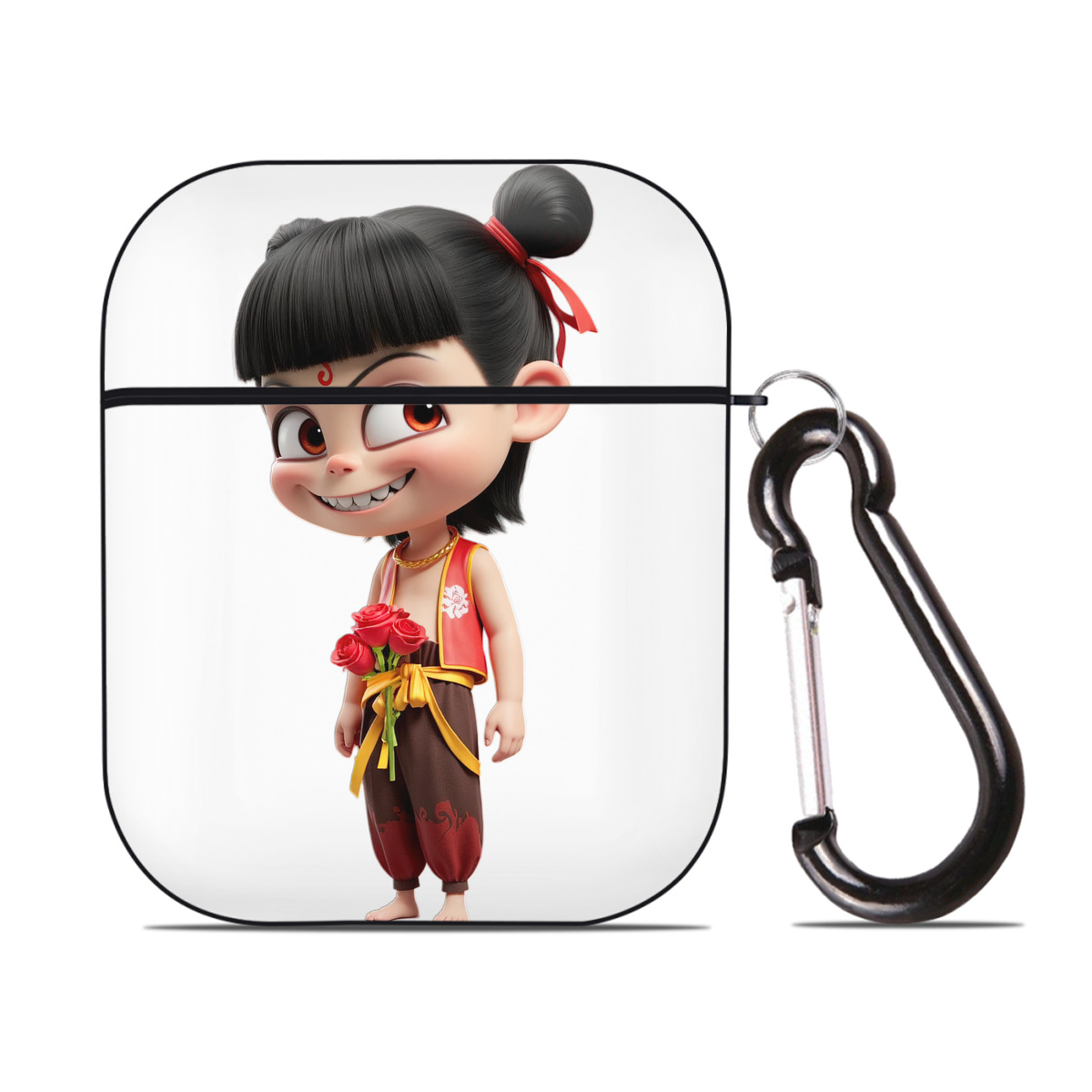 （画像用） Ne Zha 2 ナタ 魔童の大暴れ AirPods 第2世代保護ケース ハードシェル ブラック 耐衝撃・防指紋・カラビナ付き