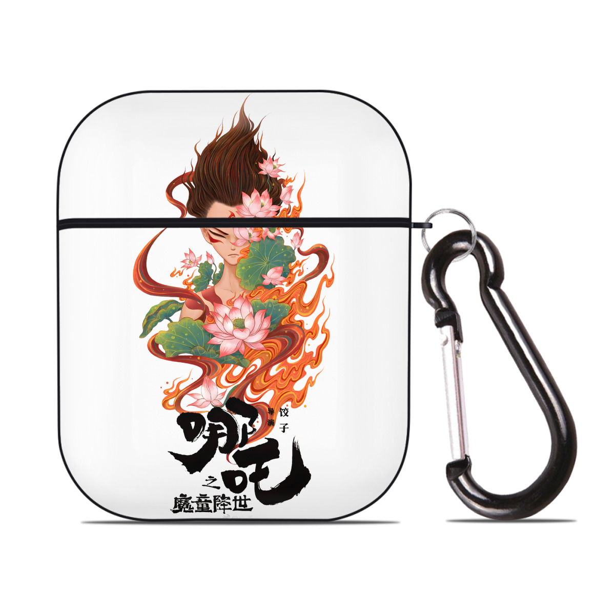 （画像用） Ne Zha 2 ナタ 魔童の大暴れ AirPods 第2世代保護ケース ハードシェル ブラック 耐衝撃・防指紋・カラビナ付き