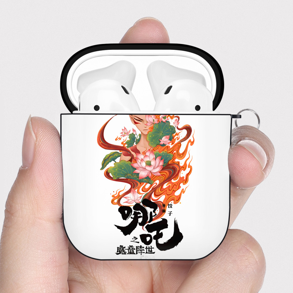 （画像用） Ne Zha 2 ナタ 魔童の大暴れ AirPods 第2世代保護ケース ハードシェル ブラック 耐衝撃・防指紋・カラビナ付き