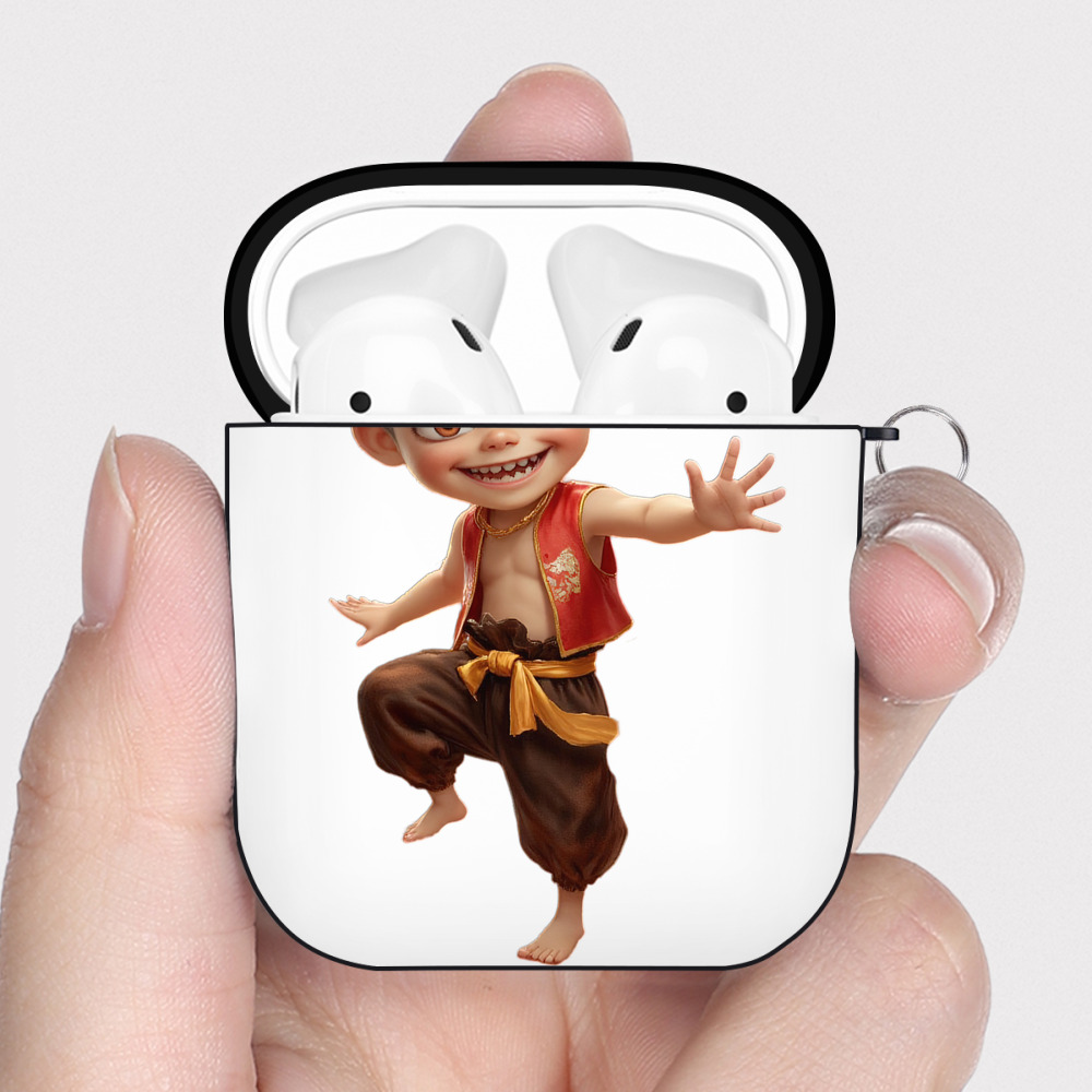 （画像用） Ne Zha 2 ナタ 魔童の大暴れ AirPods 第2世代保護ケース ハードシェル ブラック 耐衝撃・防指紋・カラビナ付き