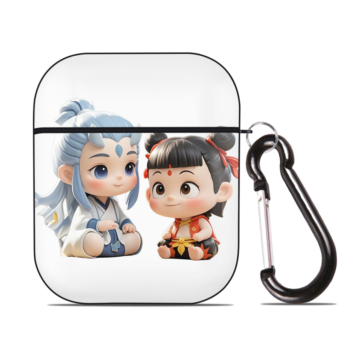 （画像用） Ne Zha 2 ナタ 魔童の大暴れ AirPods 第2世代保護ケース ハードシェル ブラック 耐衝撃・防指紋・カラビナ付き