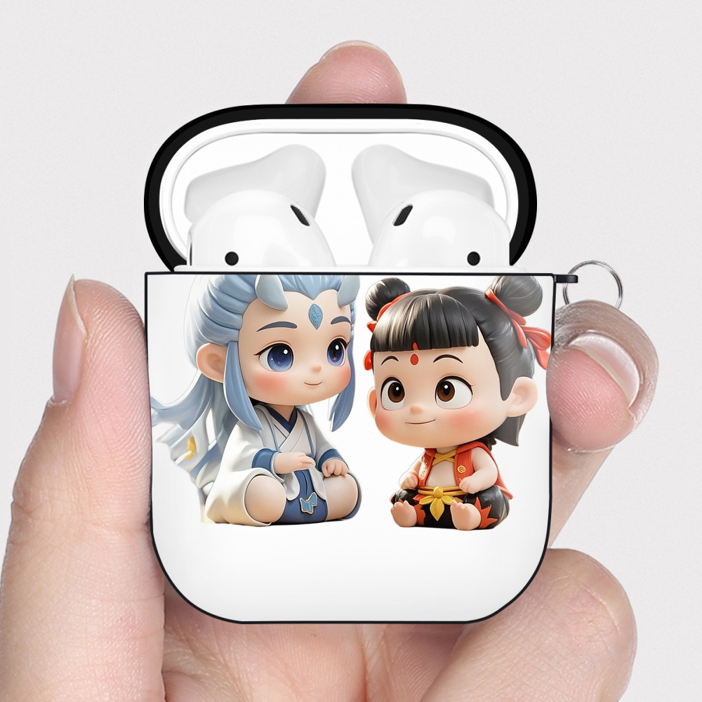 （画像用） Ne Zha 2 ナタ 魔童の大暴れ AirPods 第2世代保護ケース ハードシェル ブラック 耐衝撃・防指紋・カラビナ付き
