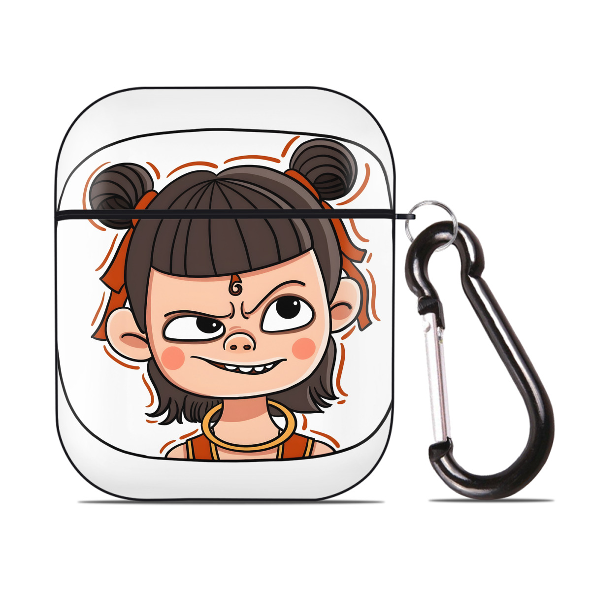 （画像用） Ne Zha 2 ナタ 魔童の大暴れ AirPods 第2世代保護ケース ハードシェル ブラック 耐衝撃・防指紋・カラビナ付き