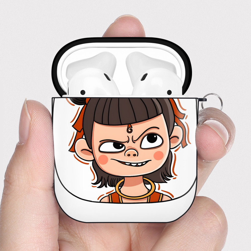 （画像用） Ne Zha 2 ナタ 魔童の大暴れ AirPods 第2世代保護ケース ハードシェル ブラック 耐衝撃・防指紋・カラビナ付き