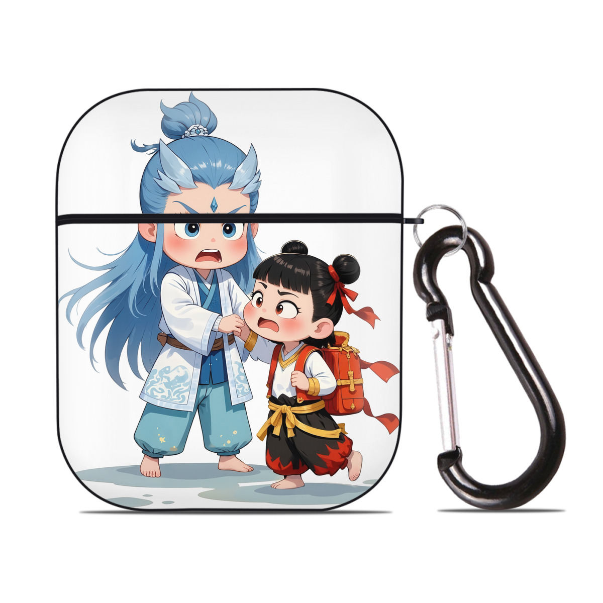 （画像用） Ne Zha 2 ナタ 魔童の大暴れ AirPods 第2世代保護ケース ハードシェル ブラック 耐衝撃・防指紋・カラビナ付き