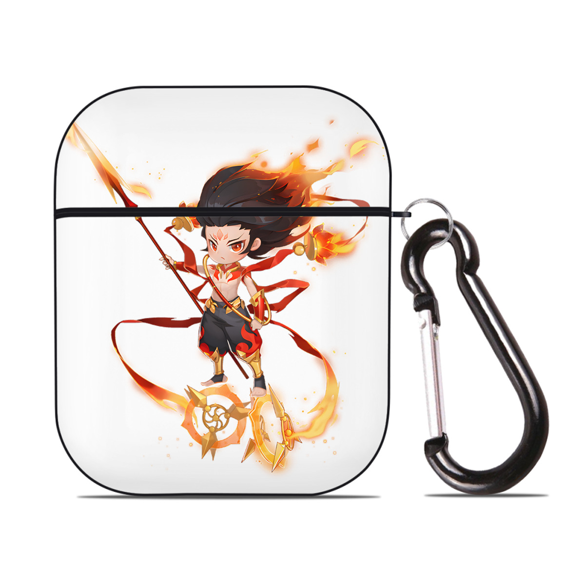 （画像用） Ne Zha 2 ナタ 魔童の大暴れ AirPods 第2世代保護ケース ハードシェル ブラック 耐衝撃・防指紋・カラビナ付き