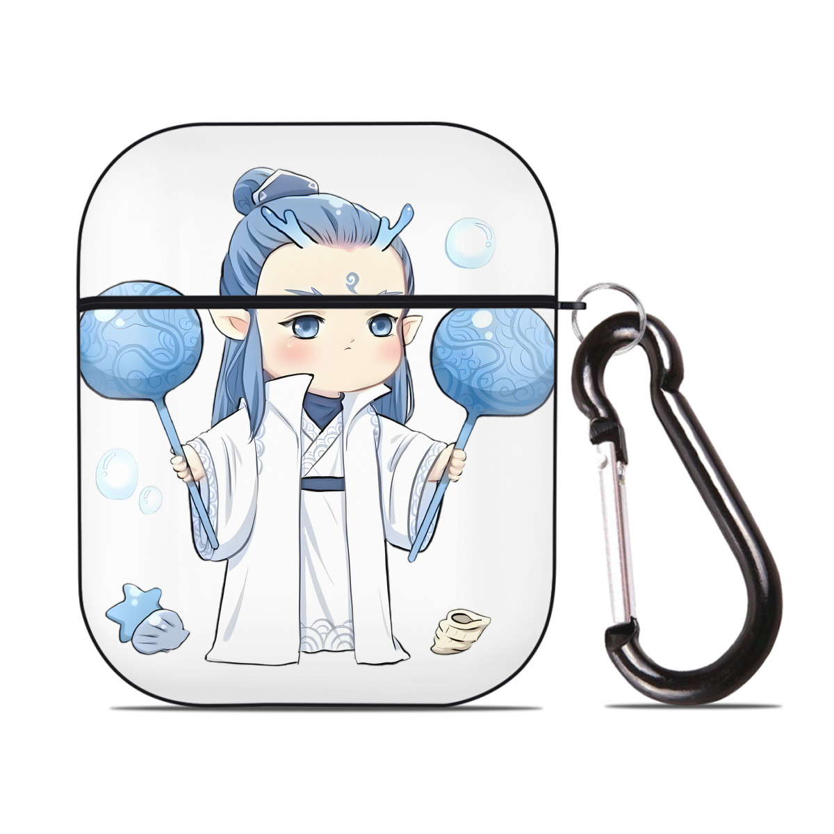 （画像用） Ne Zha 2 ナタ 魔童の大暴れ AirPods 第2世代保護ケース ハードシェル ブラック 耐衝撃・防指紋・カラビナ付き