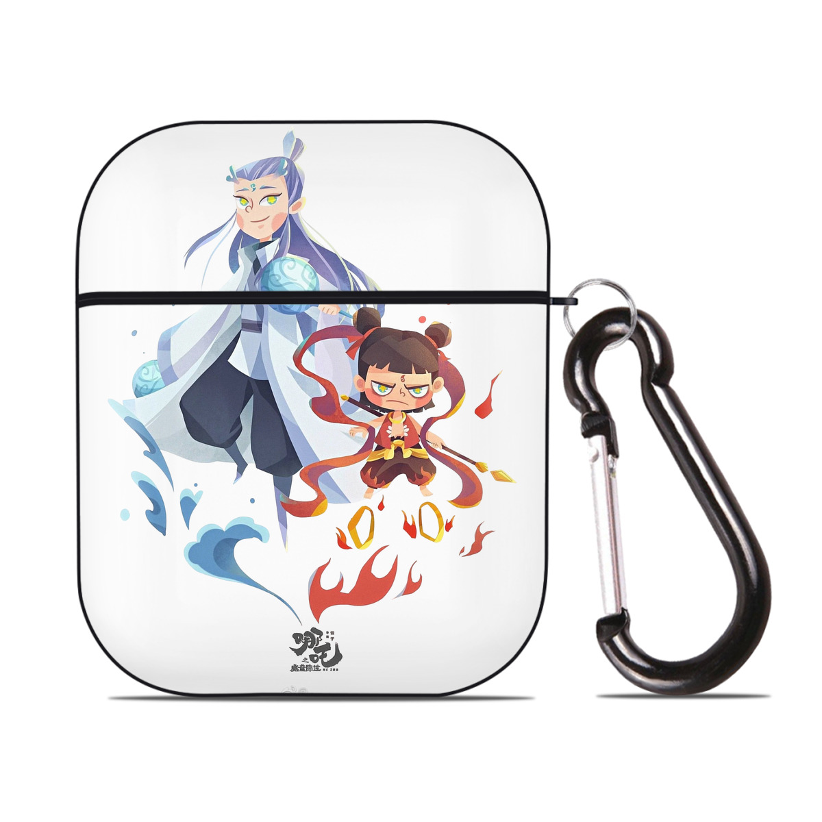（画像用） Ne Zha 2 ナタ 魔童の大暴れ AirPods 第2世代保護ケース ハードシェル ブラック 耐衝撃・防指紋・カラビナ付き