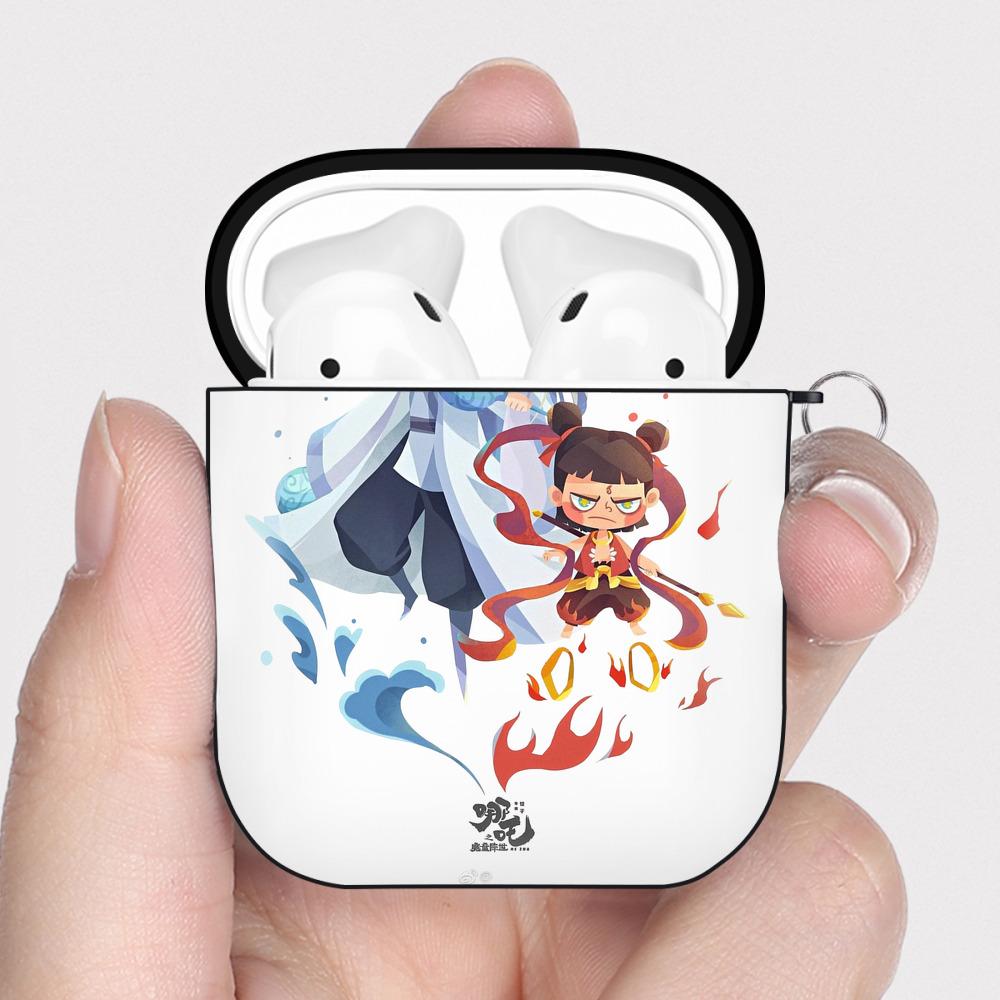 （画像用） Ne Zha 2 ナタ 魔童の大暴れ AirPods 第2世代保護ケース ハードシェル ブラック 耐衝撃・防指紋・カラビナ付き
