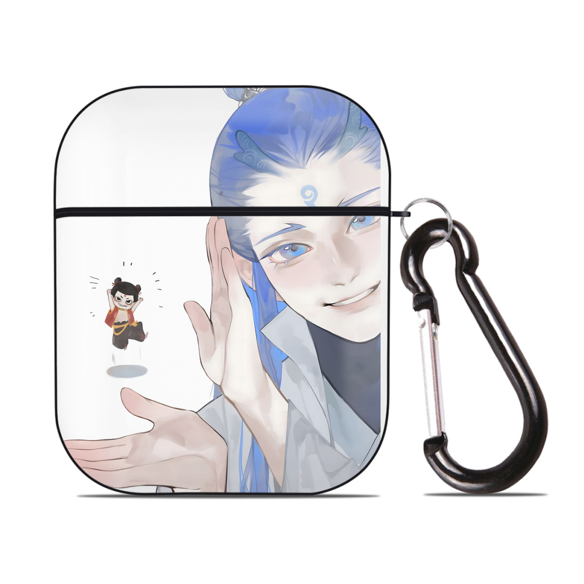 （画像用） Ne Zha 2 ナタ 魔童の大暴れ AirPods 第2世代保護ケース ハードシェル ブラック 耐衝撃・防指紋・カラビナ付き