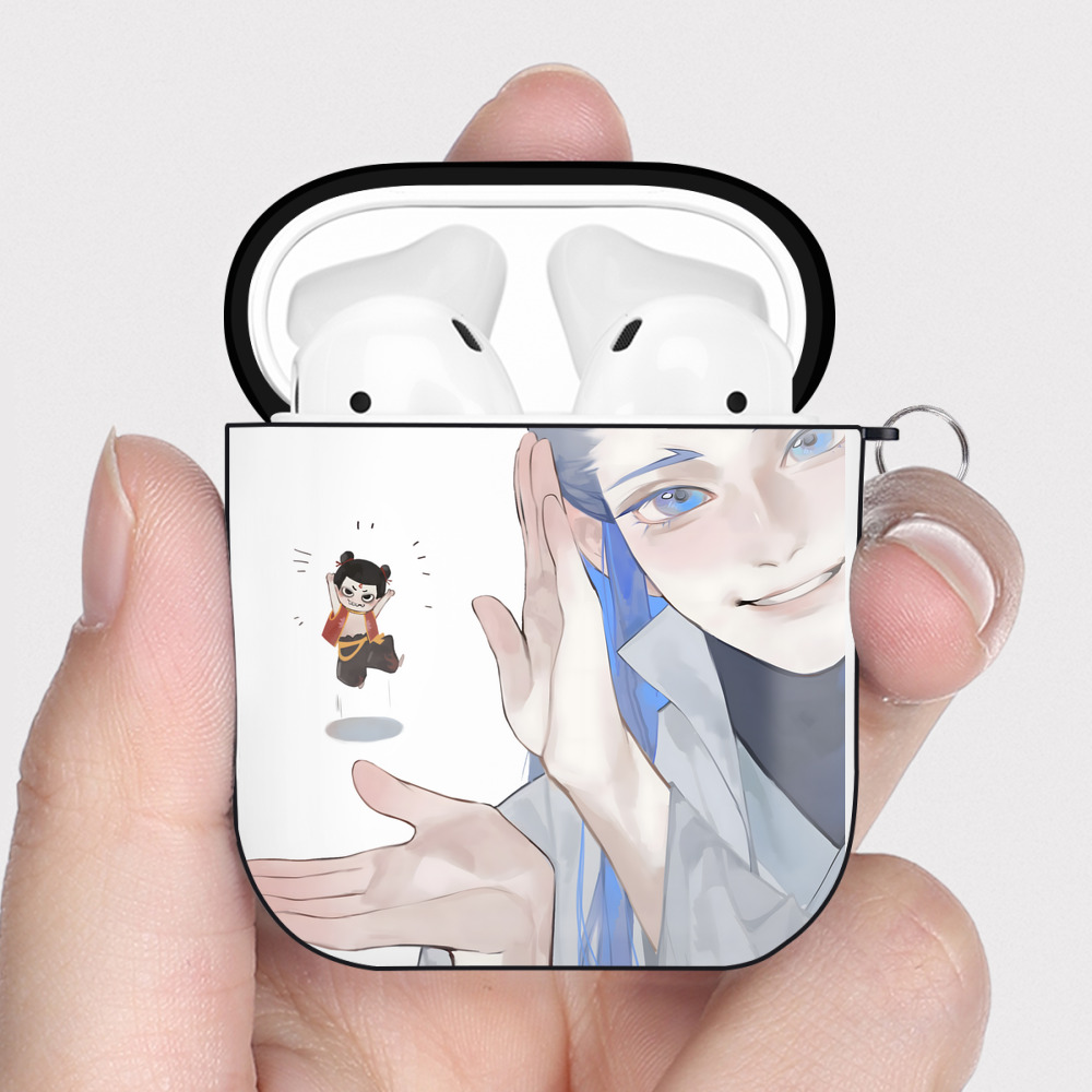 （画像用） Ne Zha 2 ナタ 魔童の大暴れ AirPods 第2世代保護ケース ハードシェル ブラック 耐衝撃・防指紋・カラビナ付き