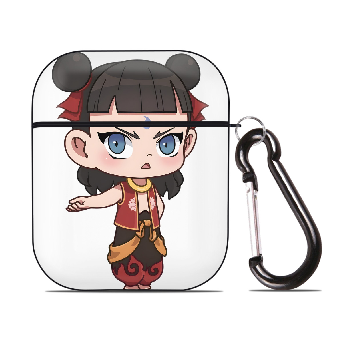 （画像用） Ne Zha 2 ナタ 魔童の大暴れ AirPods 第2世代保護ケース ハードシェル ブラック 耐衝撃・防指紋・カラビナ付き