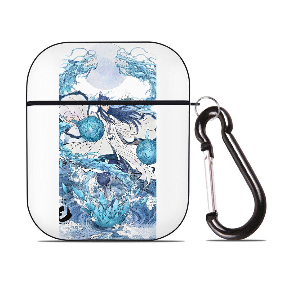 （画像用） Ne Zha 2 ナタ 魔童の大暴れ AirPods 第2世代保護ケース ハードシェル ブラック 耐衝撃・防指紋・カラビナ付き