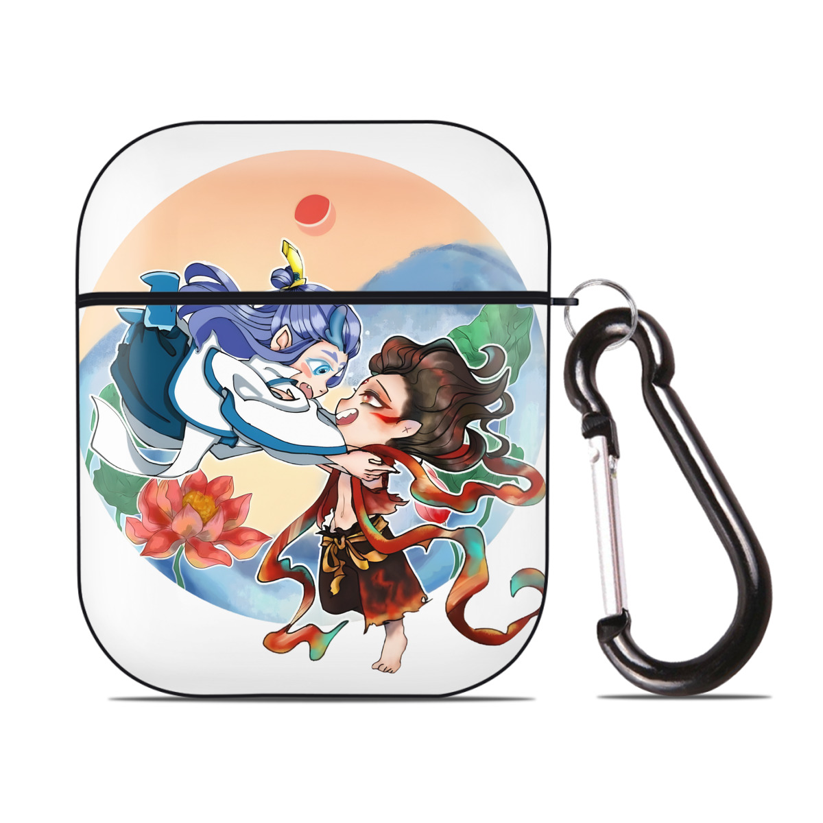 （画像用） Ne Zha 2 ナタ 魔童の大暴れ AirPods 第2世代保護ケース ハードシェル ブラック 耐衝撃・防指紋・カラビナ付き