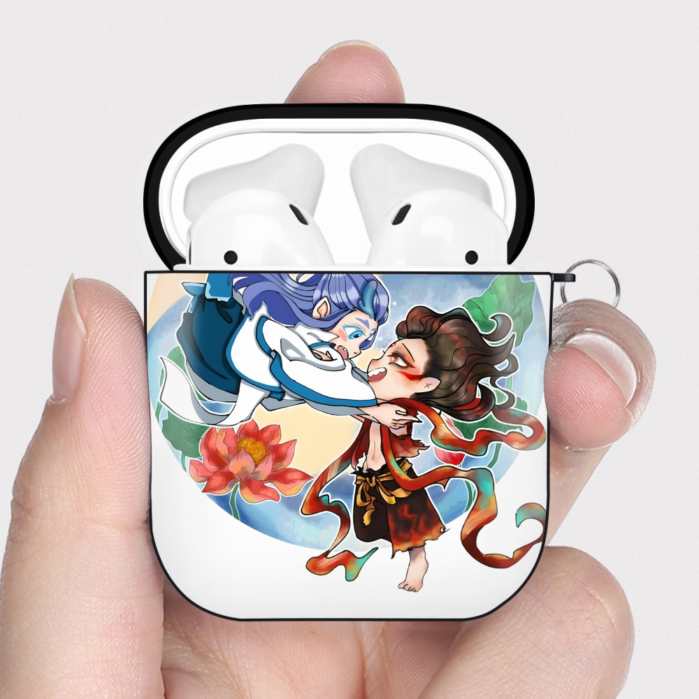 （画像用） Ne Zha 2 ナタ 魔童の大暴れ AirPods 第2世代保護ケース ハードシェル ブラック 耐衝撃・防指紋・カラビナ付き