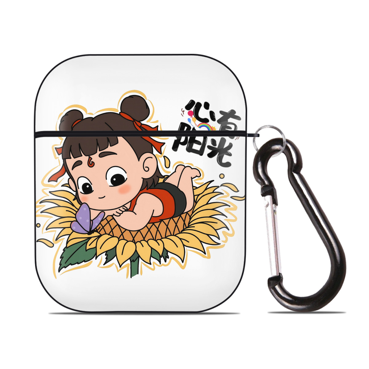 （画像用） Ne Zha 2 ナタ 魔童の大暴れ AirPods 第2世代保護ケース ハードシェル ブラック 耐衝撃・防指紋・カラビナ付き