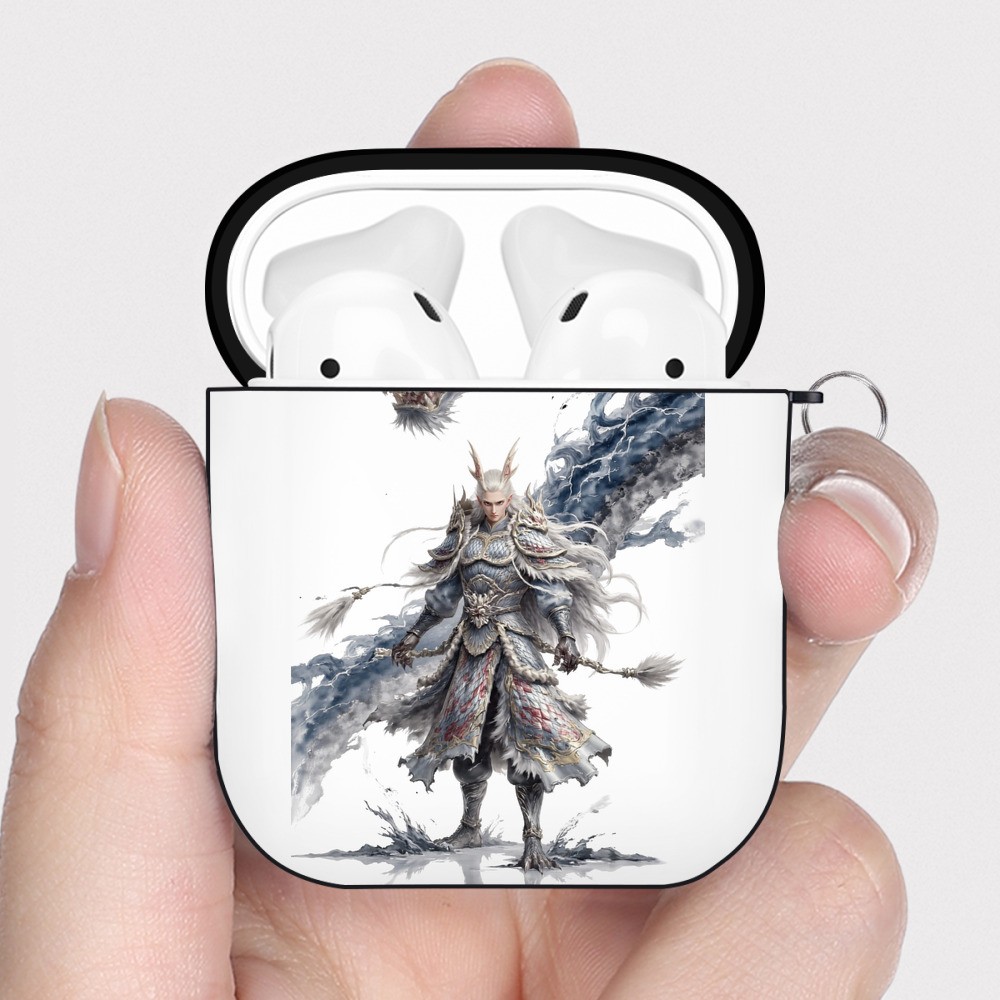（画像用） Ne Zha 2 ナタ 魔童の大暴れ AirPods 第2世代保護ケース ハードシェル ブラック 耐衝撃・防指紋・カラビナ付き