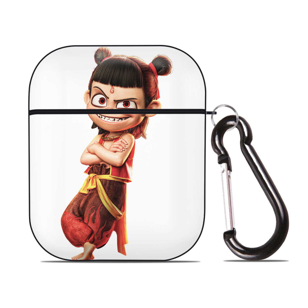 （画像用） Ne Zha 2 ナタ 魔童の大暴れ AirPods 第2世代保護ケース ハードシェル ブラック 耐衝撃・防指紋・カラビナ付き