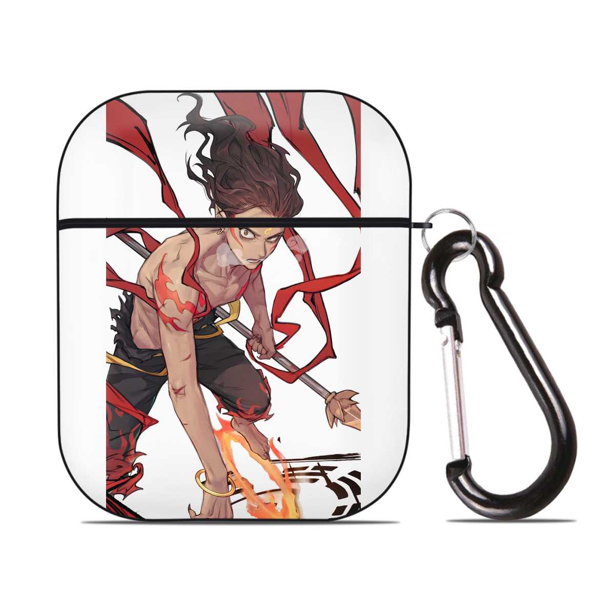 （画像用） Ne Zha 2 ナタ 魔童の大暴れ AirPods 第2世代保護ケース ハードシェル ブラック 耐衝撃・防指紋・カラビナ付き