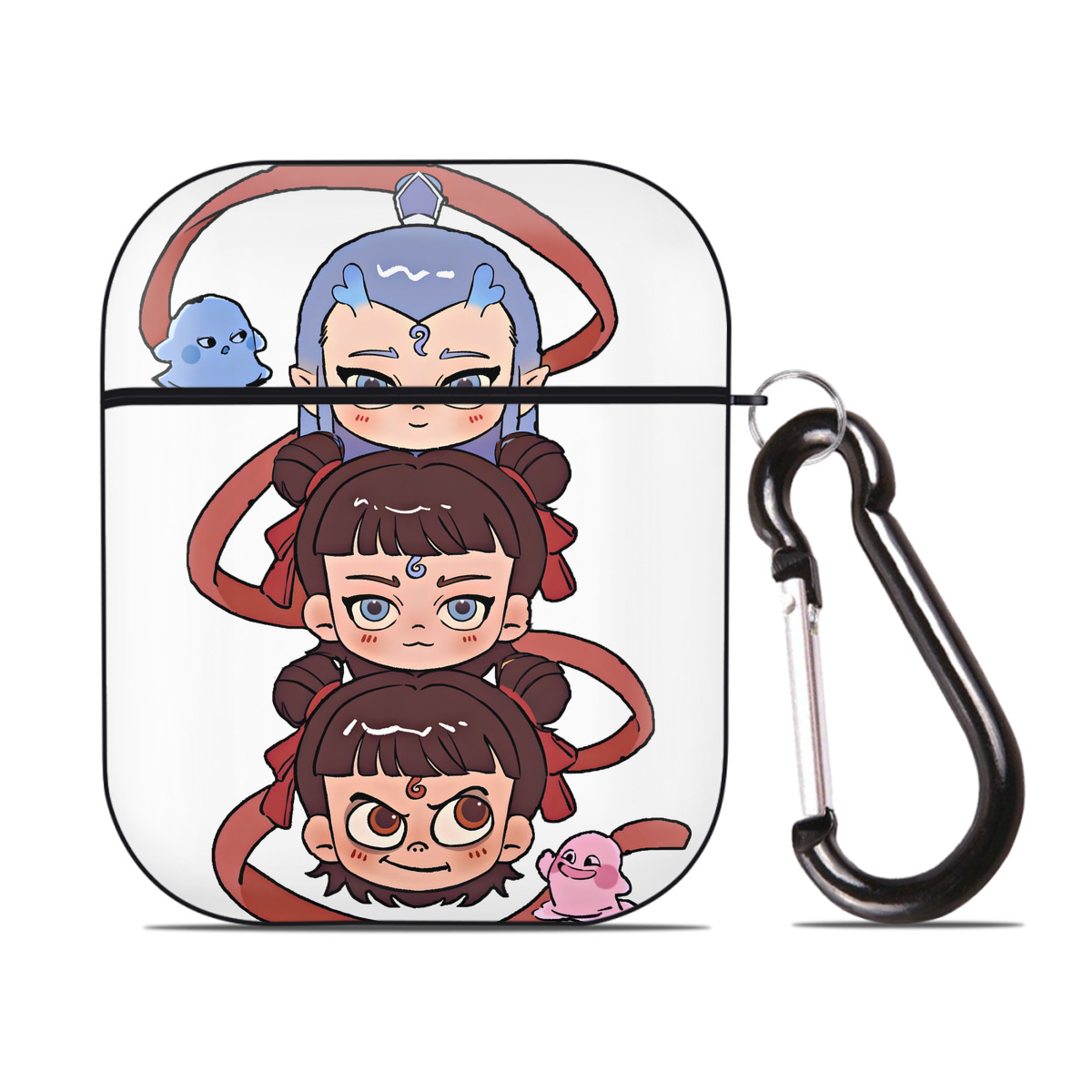 （画像用） Ne Zha 2 ナタ 魔童の大暴れ AirPods 第2世代保護ケース ハードシェル ブラック 耐衝撃・防指紋・カラビナ付き