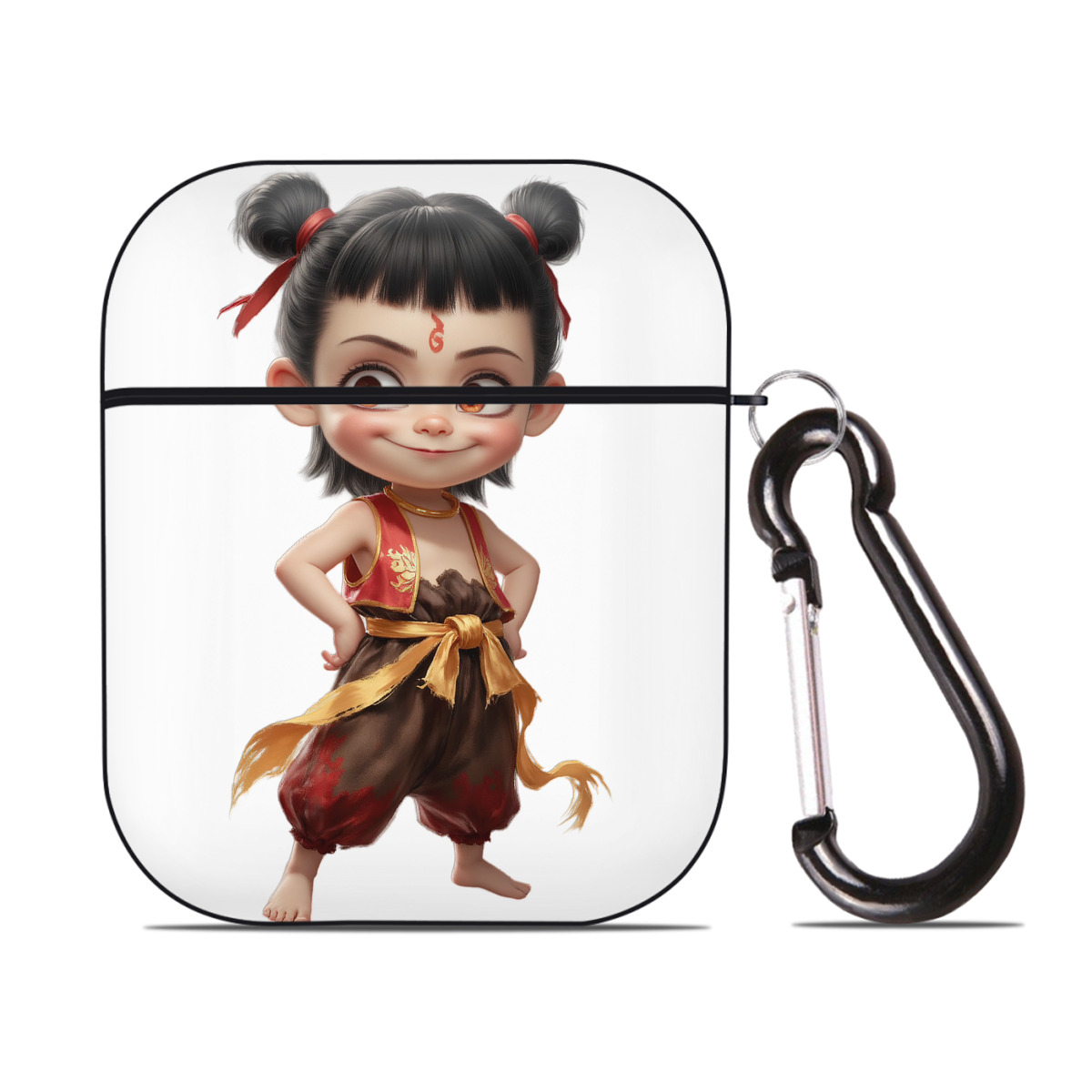（画像用） Ne Zha 2 ナタ 魔童の大暴れ AirPods 第2世代保護ケース ハードシェル ブラック 耐衝撃・防指紋・カラビナ付き