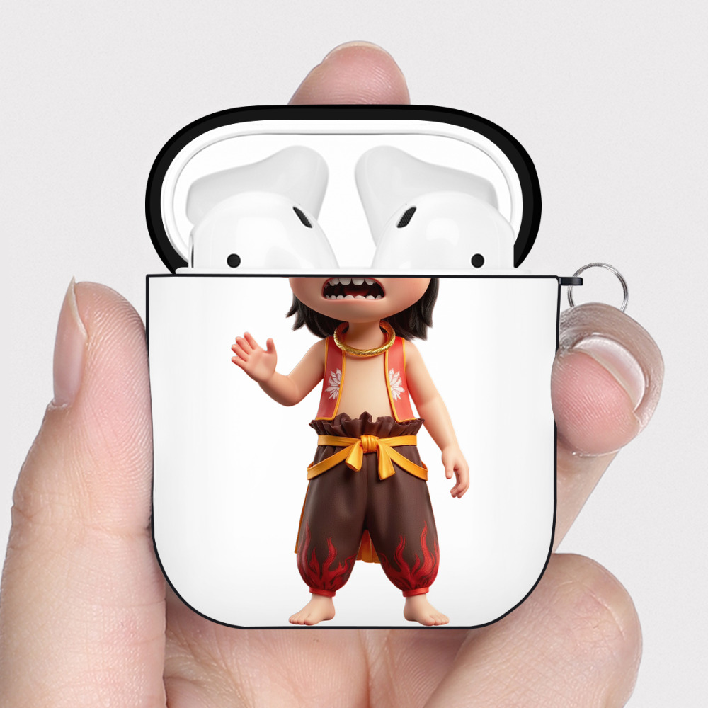 （画像用） Ne Zha 2 ナタ 魔童の大暴れ AirPods 第2世代保護ケース ハードシェル ブラック 耐衝撃・防指紋・カラビナ付き
