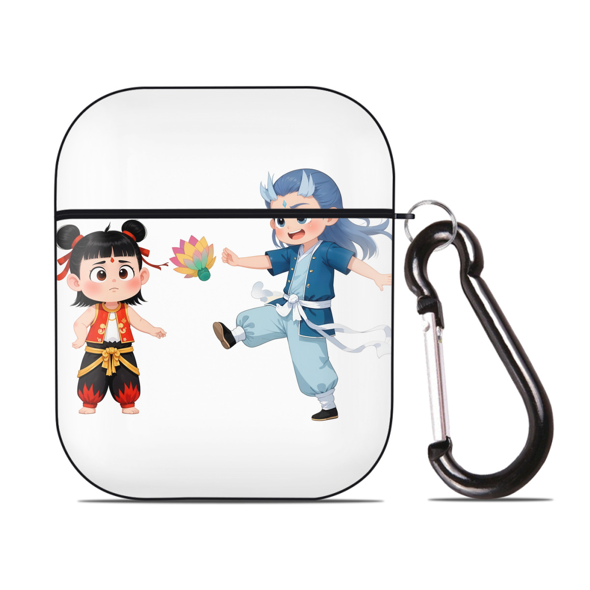 （画像用） Ne Zha 2 ナタ 魔童の大暴れ AirPods 第2世代保護ケース ハードシェル ブラック 耐衝撃・防指紋・カラビナ付き
