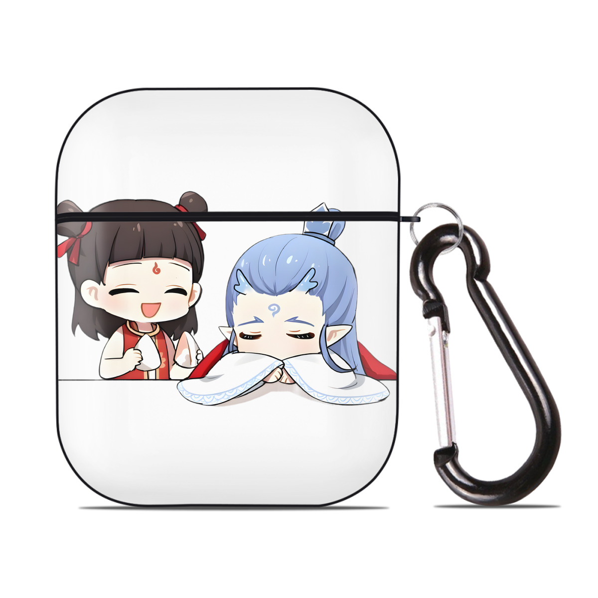 （画像用） Ne Zha 2 ナタ 魔童の大暴れ AirPods 第2世代保護ケース ハードシェル ブラック 耐衝撃・防指紋・カラビナ付き