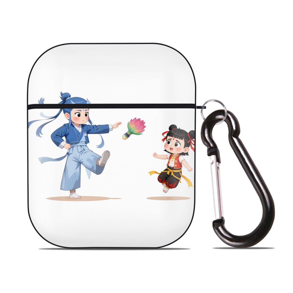 （画像用） Ne Zha 2 ナタ 魔童の大暴れ AirPods 第2世代保護ケース ハードシェル ブラック 耐衝撃・防指紋・カラビナ付き
