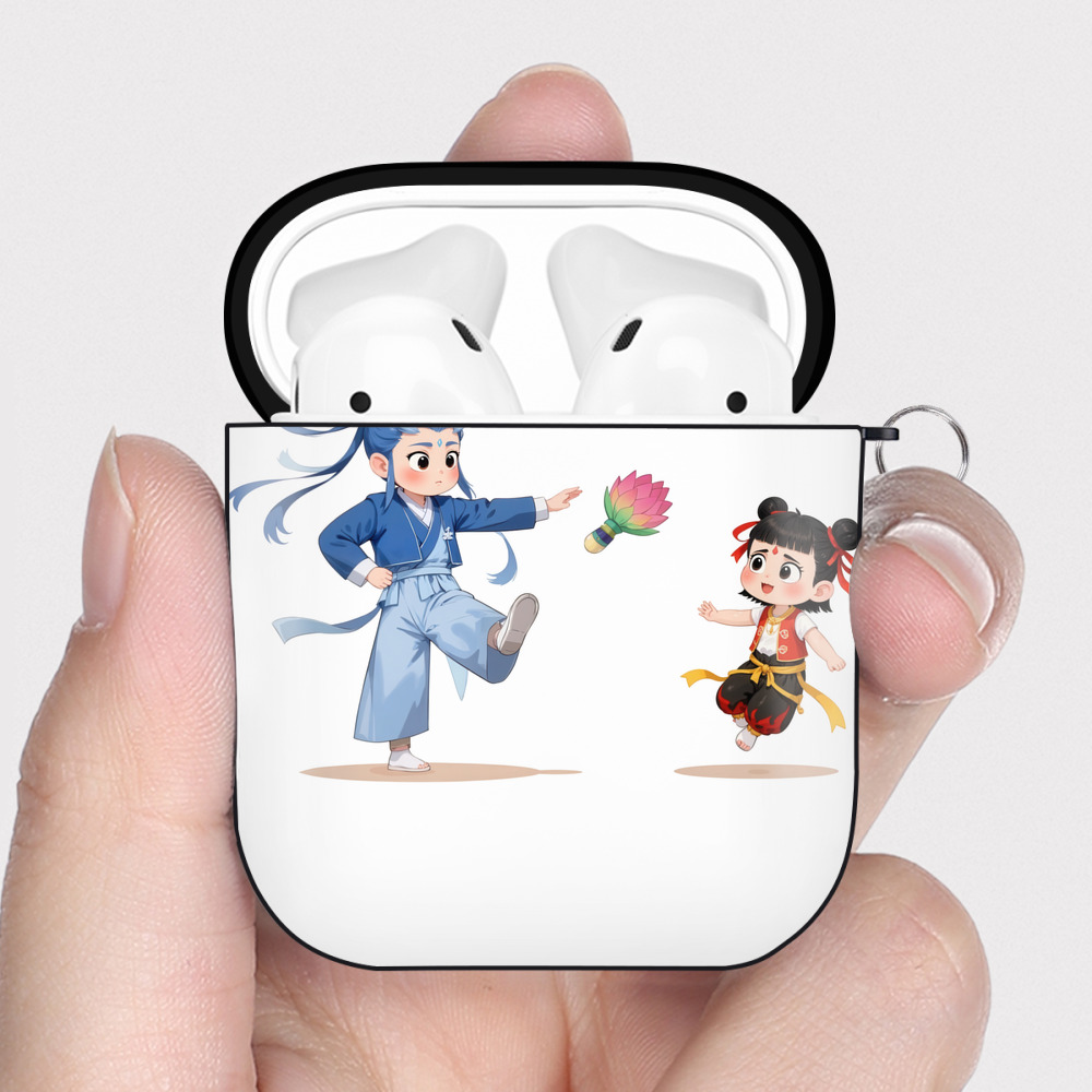 （画像用） Ne Zha 2 ナタ 魔童の大暴れ AirPods 第2世代保護ケース ハードシェル ブラック 耐衝撃・防指紋・カラビナ付き