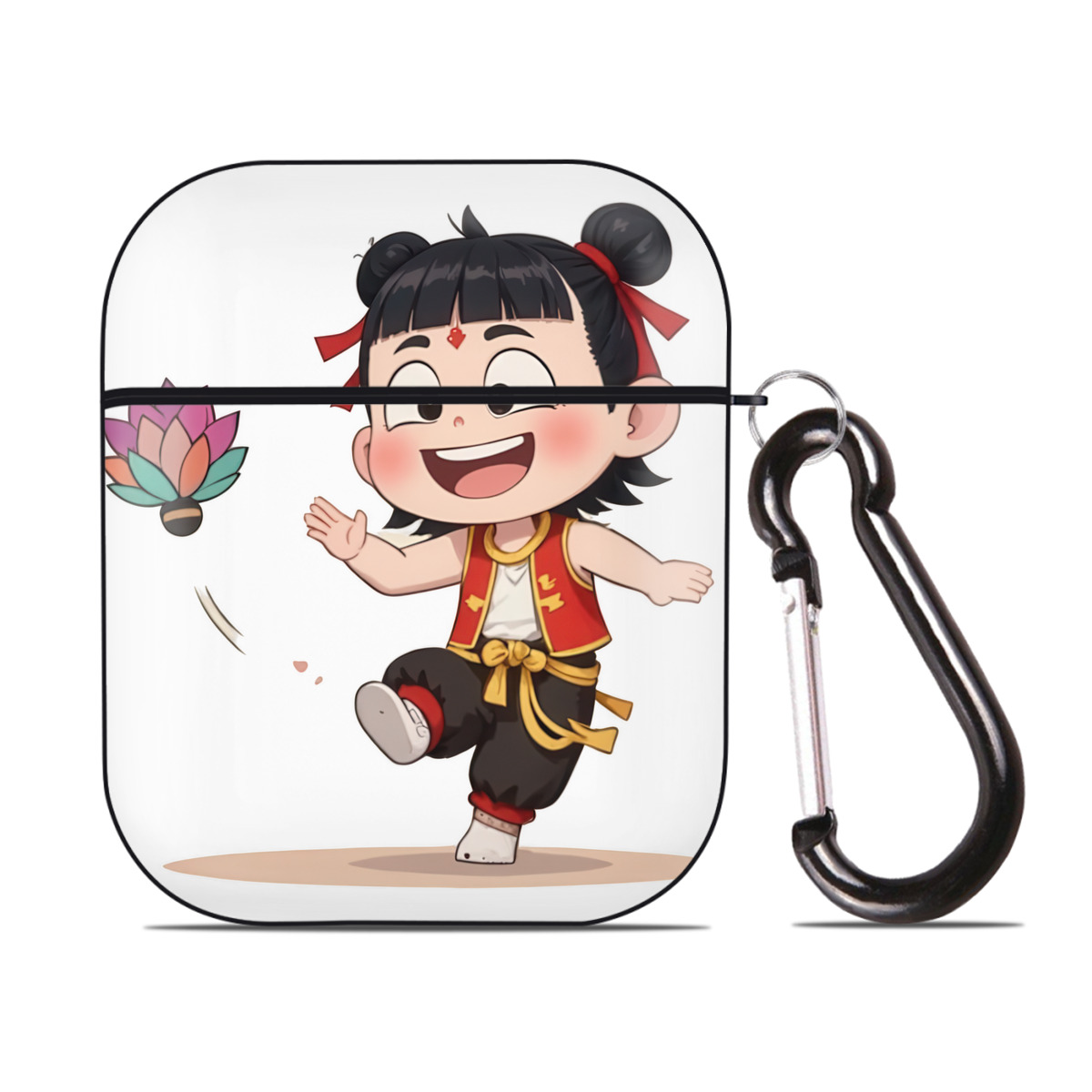 （画像用） Ne Zha 2 ナタ 魔童の大暴れ AirPods 第2世代保護ケース ハードシェル ブラック 耐衝撃・防指紋・カラビナ付き