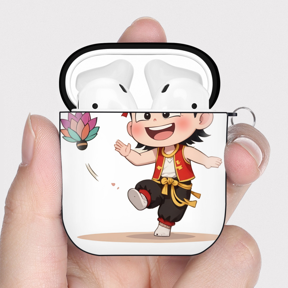 （画像用） Ne Zha 2 ナタ 魔童の大暴れ AirPods 第2世代保護ケース ハードシェル ブラック 耐衝撃・防指紋・カラビナ付き