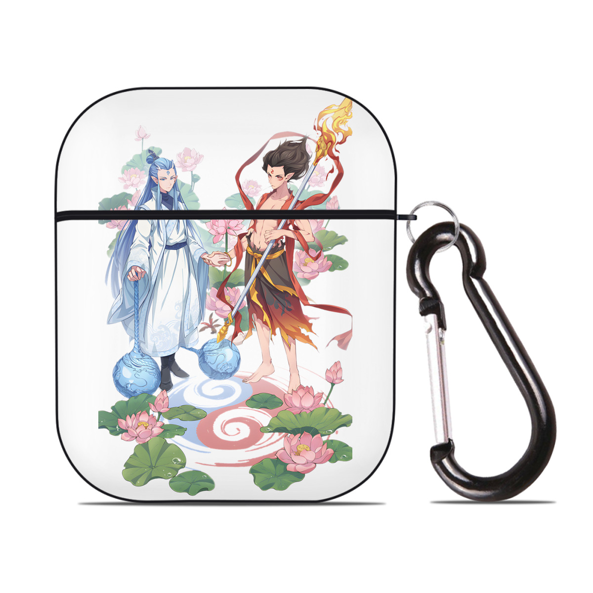 （画像用） Ne Zha 2 ナタ 魔童の大暴れ AirPods 第2世代保護ケース ハードシェル ブラック 耐衝撃・防指紋・カラビナ付き
