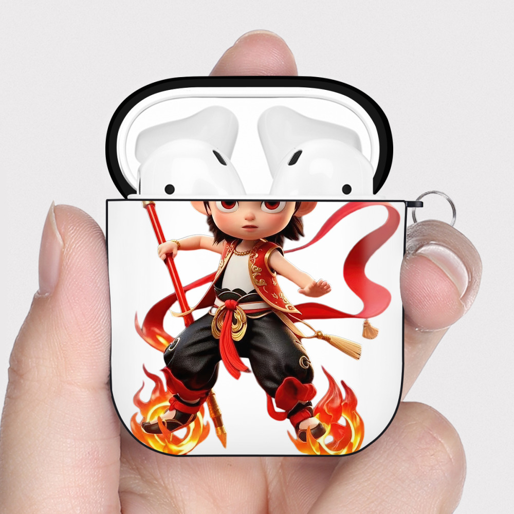 （画像用） Ne Zha 2 ナタ 魔童の大暴れ AirPods 第2世代保護ケース ハードシェル ブラック 耐衝撃・防指紋・カラビナ付き