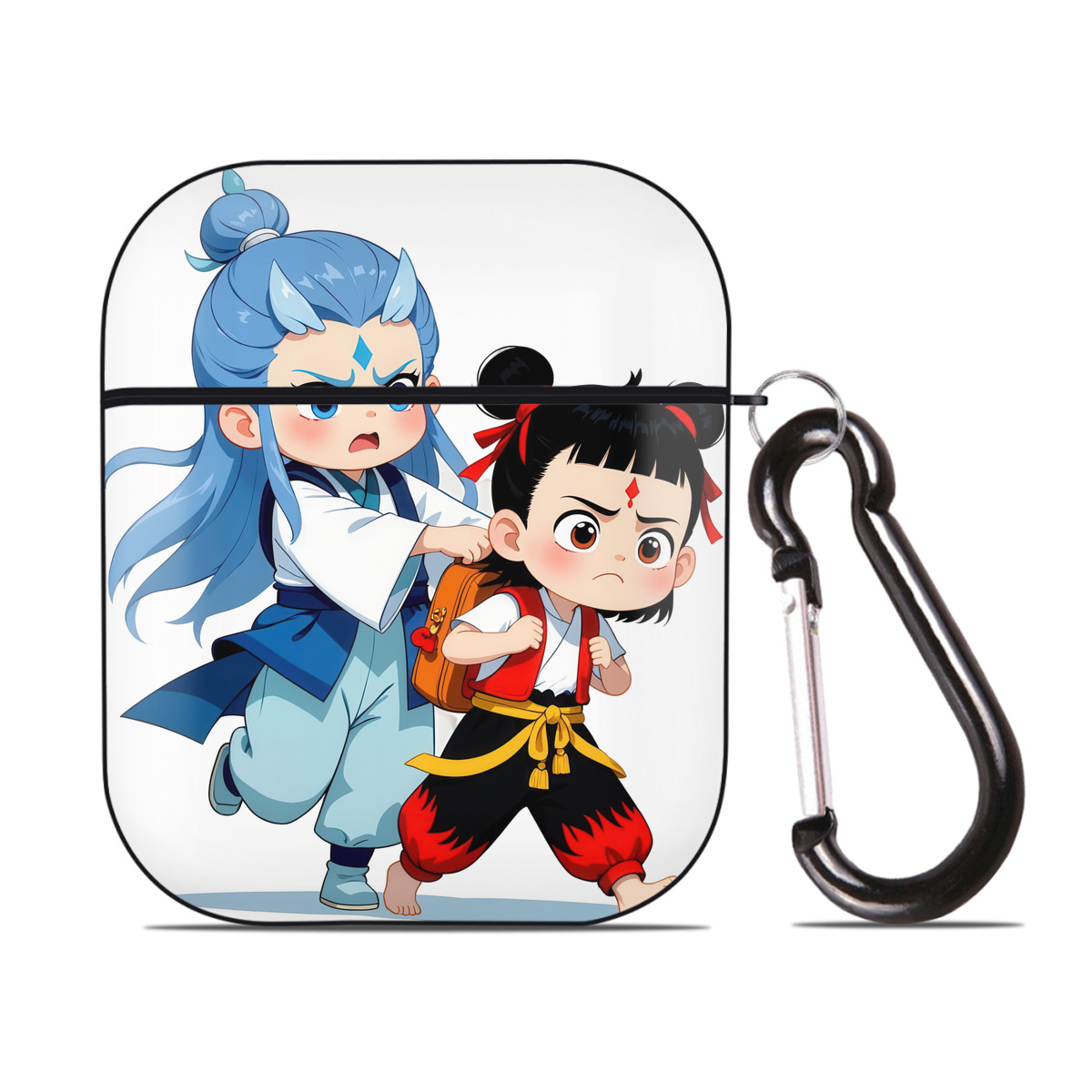 （画像用） Ne Zha 2 ナタ 魔童の大暴れ AirPods 第2世代保護ケース ハードシェル ブラック 耐衝撃・防指紋・カラビナ付き