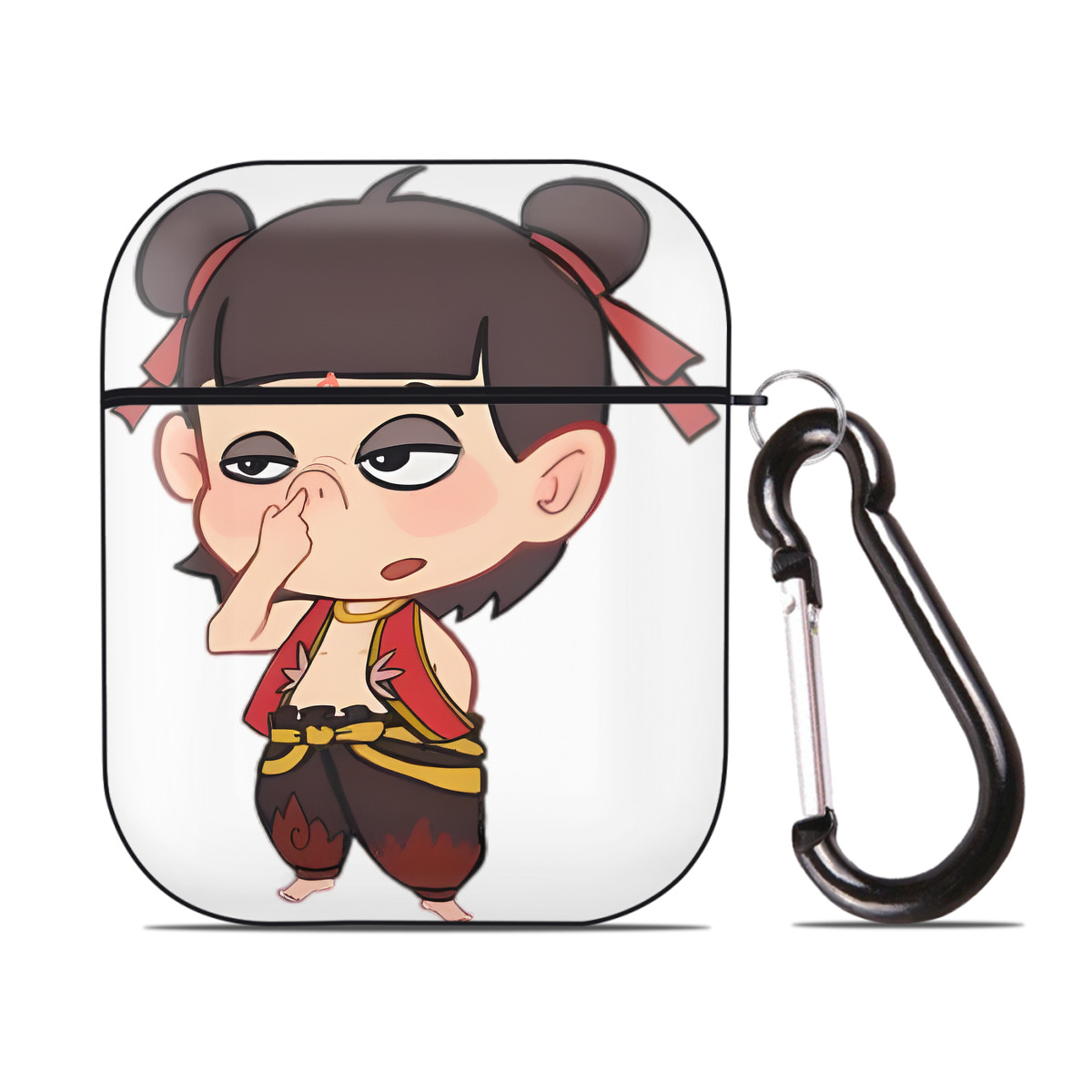 （画像用） Ne Zha 2 ナタ 魔童の大暴れ AirPods 第2世代保護ケース ハードシェル ブラック 耐衝撃・防指紋・カラビナ付き
