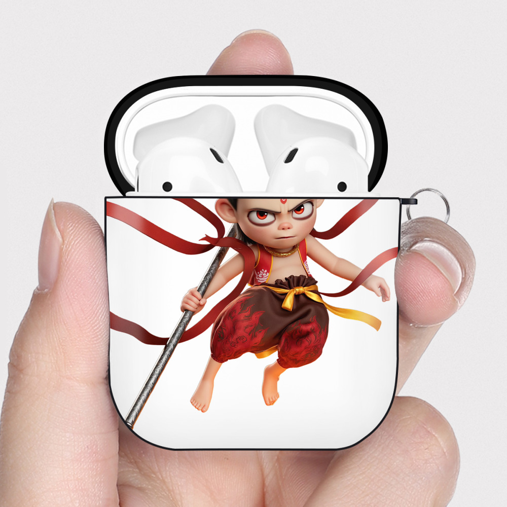 （画像用） Ne Zha 2 ナタ 魔童の大暴れ AirPods 第2世代保護ケース ハードシェル ブラック 耐衝撃・防指紋・カラビナ付き