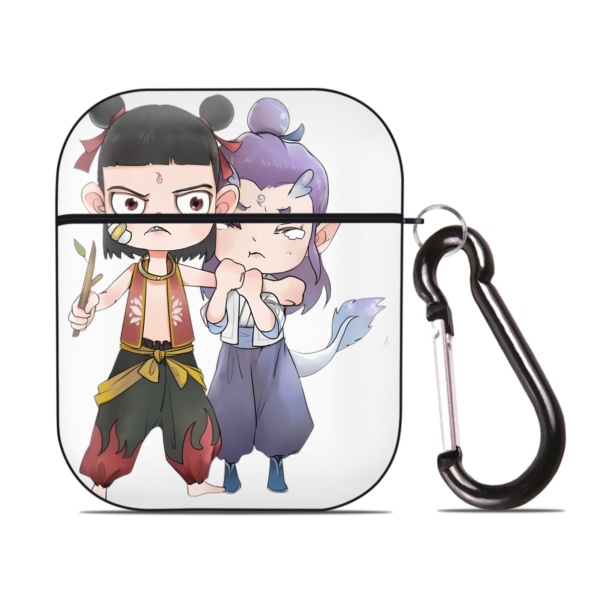 （画像用） Ne Zha 2 ナタ 魔童の大暴れ AirPods 第2世代保護ケース ハードシェル ブラック 耐衝撃・防指紋・カラビナ付き